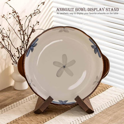 Bowl Stands for Display, 6.5 Inch Plate Holder, Wooden Easel Frame Holder, Display Stand for Large Deep Platters and Dishes, 6.5" H x 9" W x 7.9" D (For Bowls under 5" in Depth)