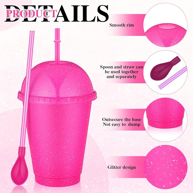6 Set Slushie Cups with Dome Lids and Straws Detachable Spoon Straws Reusable - Image 3