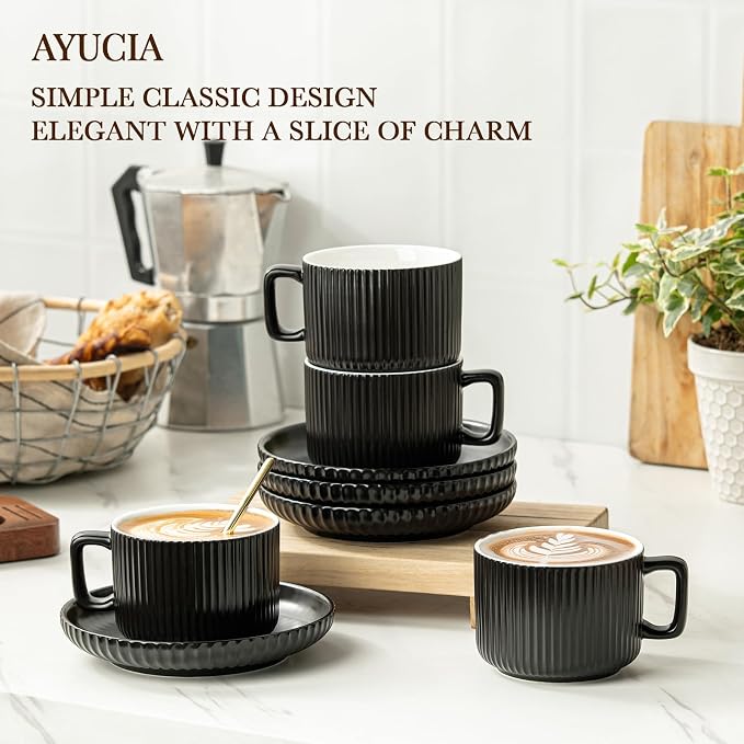 8 Ounce Cappuccino Cups Set of 4, Latte Mugs - Image 2