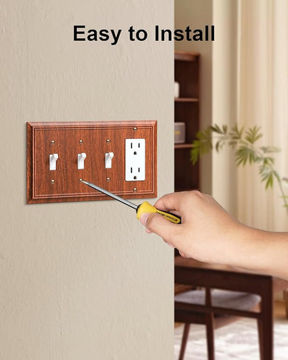 2-Pack Combo Tripple Toggle/Decorator Outlet Cover Plate, Wood Grain Decorative Switch Plates and Outlet Covers, Durable Natural Bamboo Fiber Wall Plates for Electrical Outlet, Receptacle, GFCI Outlet