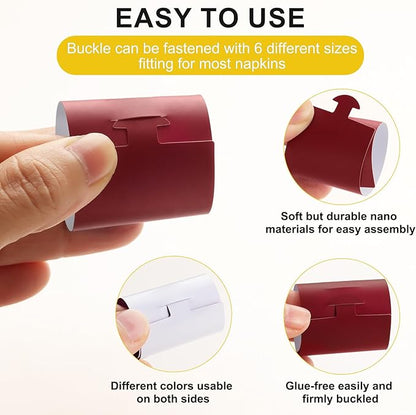 Christmas Napkin Rings Set of 200, 2 Colors in 1, Reusable Adjustable Napkin Bands for Holiday Parties, Wedding, Thanksgiving Table Decor, Waterproof Tear-Proof (Burgundy) Great Gift Idea