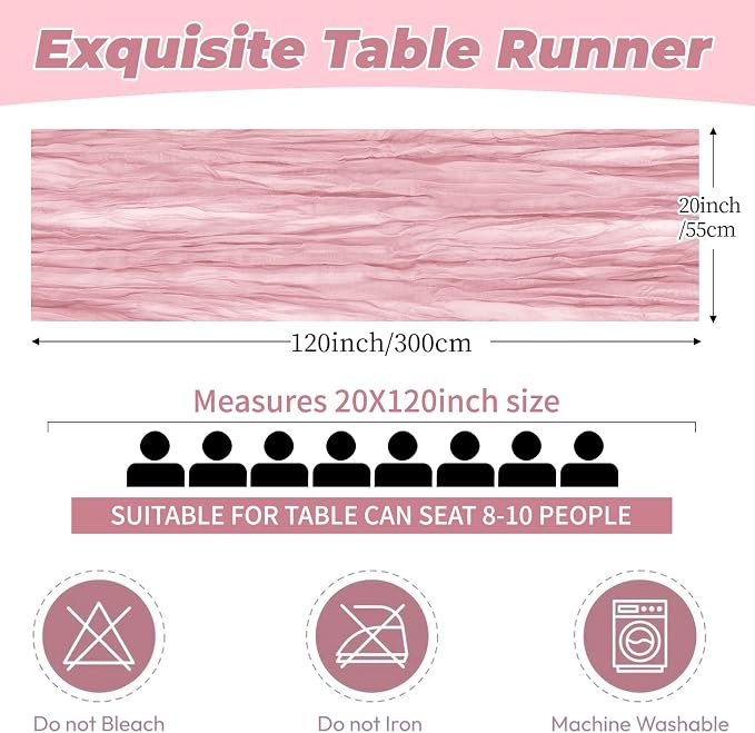 6 Pack Light Pink Cheesecloth Table Runner 20 x 120 Inch Gauze Table Runner - Image 2