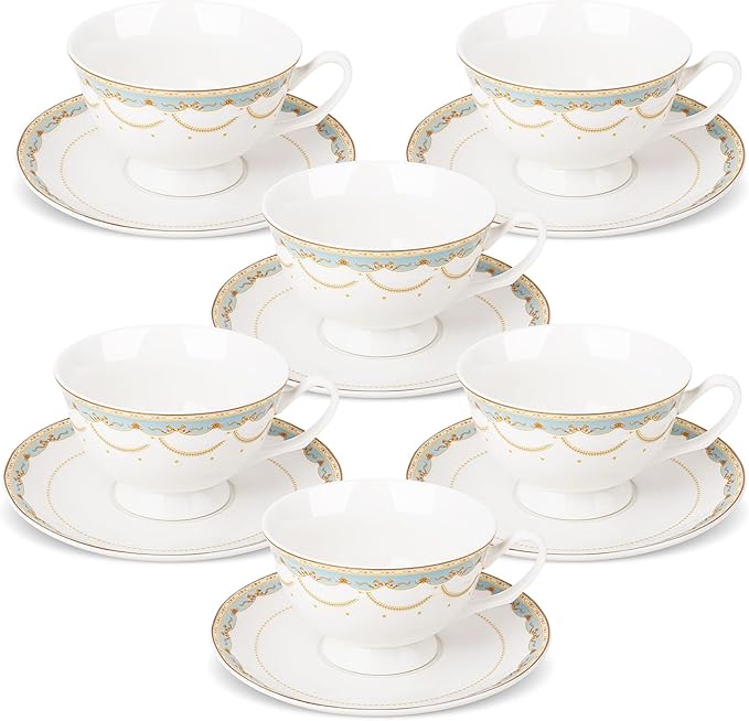 fanquare Blue Lace Teacup and Saucers Set by fanquare