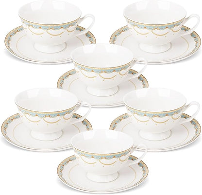 fanquare Blue Lace Teacup and Saucers Set by fanquare