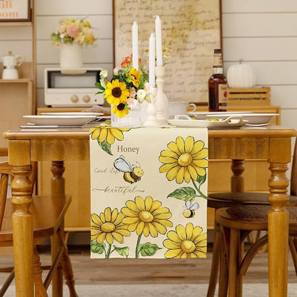 Summer Bee Sunflower Table Runner Home Sweet Home Burlap Table Runners - Image 3