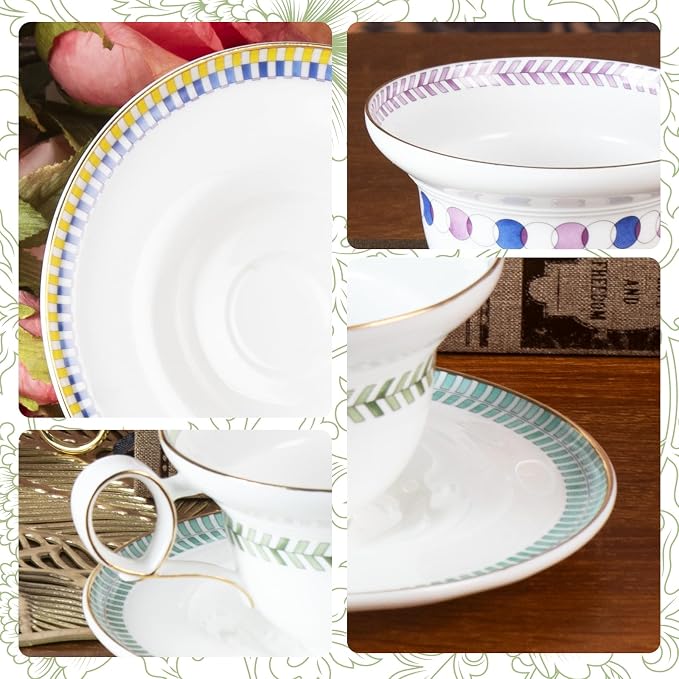 KAMMAK Tea Cups Set of 2, Ceramic Floral Pattern Demitasse Cup | Porcelain - Image 7