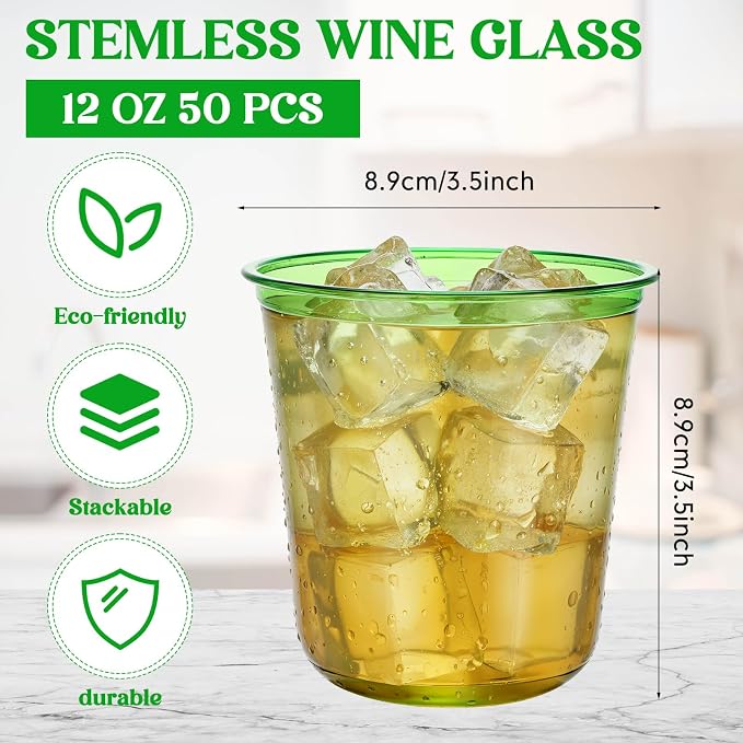 Ziliny 50 Pcs Disposable Stemless Glasses 12oz Crystal Plastic Wine Glasses - Image 3