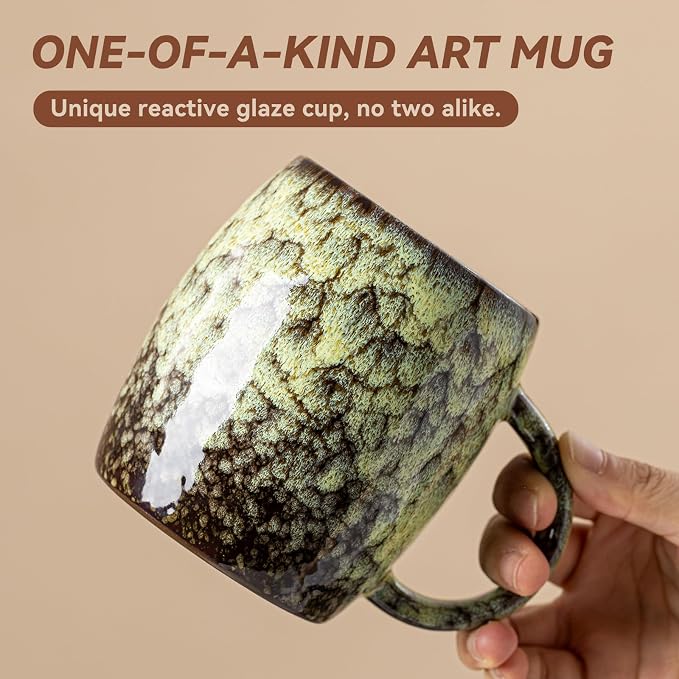 Amber Nebula Ceramic Coffee Mug - 14 oz Unique Reactive Glaze Coffee Cup - Image 3