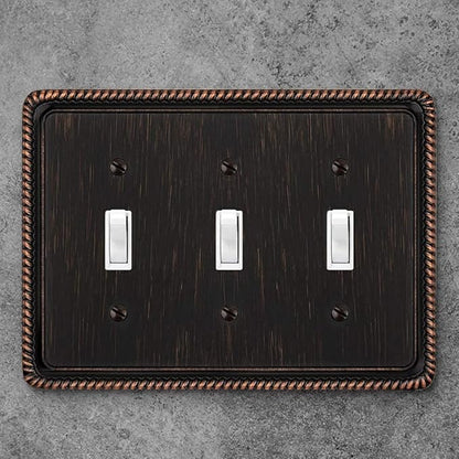 Henne Bery Rope Edge Decorative Wall Plate Switch Plate Outlet Cover (Triple Toggle, Aged Bronze)
