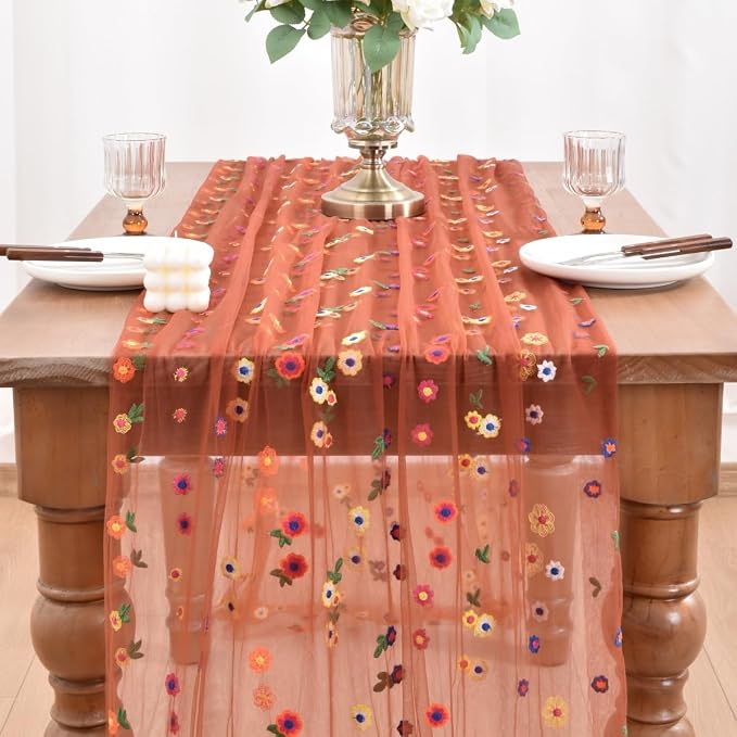 Flower Table Runner Floral Daisy Summer Birthday Party Garden Wedding Decor | - Image 2
