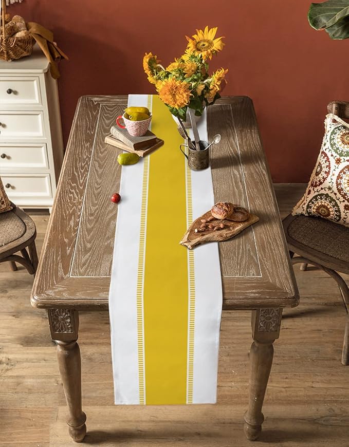 Yellow Table Runners 72 inches Long, Modern Stripes Table Runner Farmhouse - Image 5