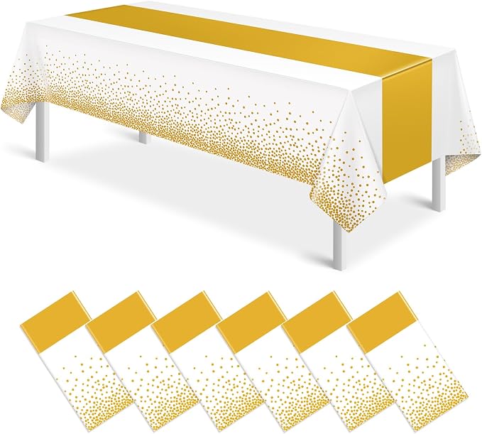 6Pcs White and Gold Tablecloth Party Decorations, Plastic White Table Cloth by MASHAN