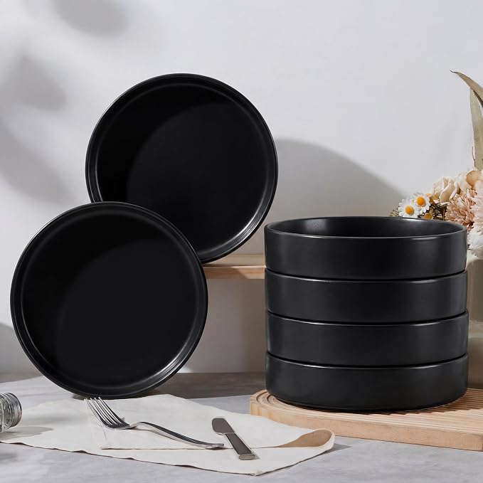 E-far Pasta Bowls Set of 6, 35 oz Large Stoneware Bowl Plates | Shallow & Wide - Image 6