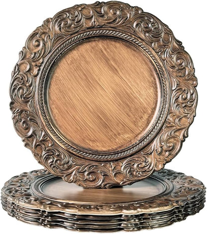 Brown Charger Plates Set of 6, Faux Wood Plate Chargers, 13 Inch Plastic Charger by Umisriro