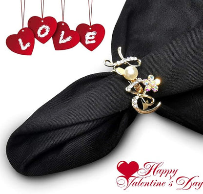 Valentine Gold Napkin Rings Set of 6, Love Letter Napkin Ring Holders, Diamond Napkin Buckles Holder Love for Valentine, Weddings, Thanksgiving, Parties Table Settings Decor