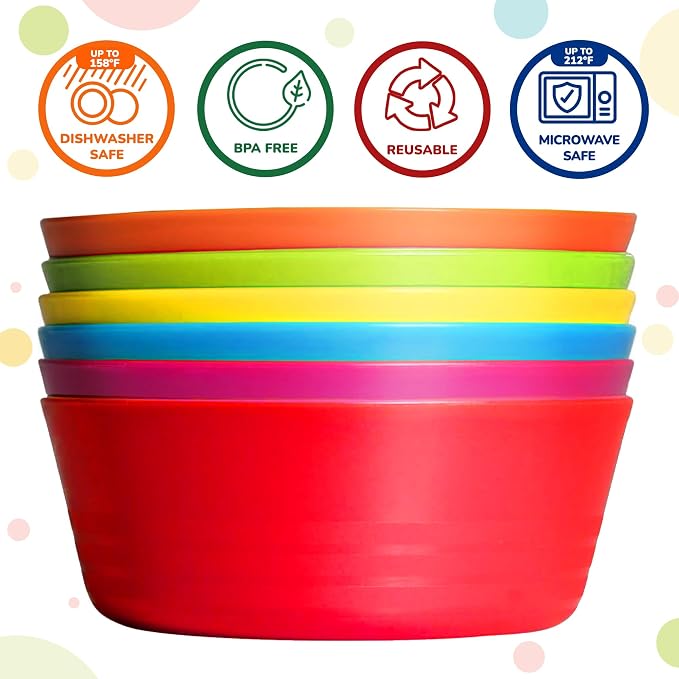 PLASKIDY Plastic Toddler Bowls Set of 6 - 10 Oz Kids Bowls - Image 3