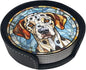Drink Coaster Set of 6, Dalmatian Dog Mom Lover Gift,Leather Drink Coasters with Holder,6 Pack Cup/Bar/Drink Coasters for Table/Drinks/Coffee Protection Housewarming Gift