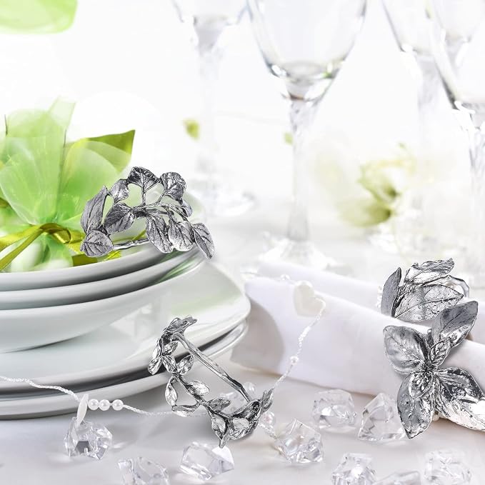 8 Pieces Herb Napkin Rings Set Vintage Leaf Napkin Holders Rings Glossy Holder - Image 3