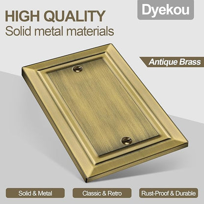 Metal Wall Plate for Electrical Outlets, Decorative Antique Brass Switch Plates Outlet Cover, Light Switch Cover Plate, 1-Gang Wall Plates (Single blank, 4 Pack)