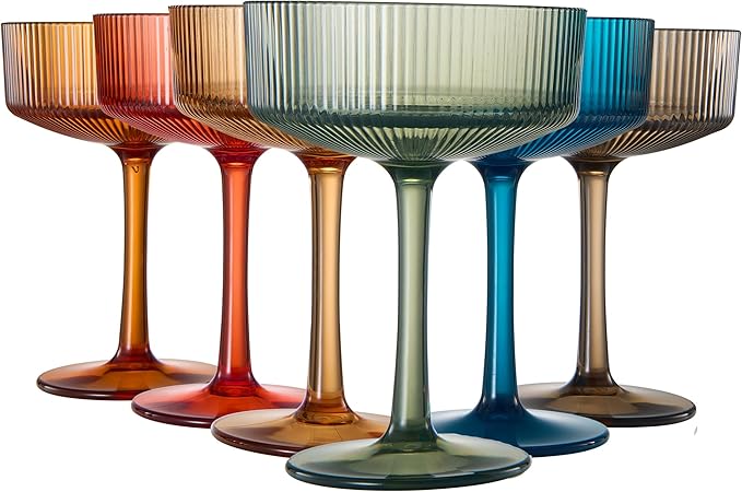 Vintage Ribbed Acrylic Martini Glasses Set, Coupe Glasses, Shatterproof & by Khen