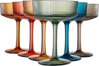 Vintage Ribbed Acrylic Martini Glasses Set, Coupe Glasses, Shatterproof & by Khen