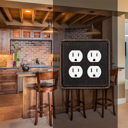 Henne Bery Rope Edge Decorative Wall Plate Switch Plate Outlet Cover (Double Duplex, Aged Bronze)