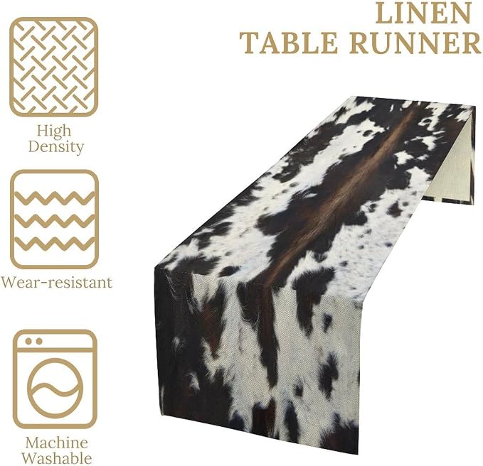 Cow Skin Print Table Runner, Rustic Cottage Country Farmhouse Animal Fur Skin - Image 4