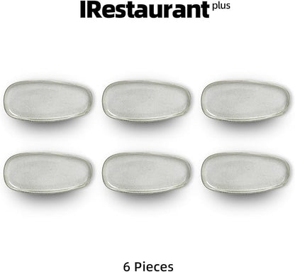 Organic Shape Highland Ceramic Serving Tray, 6pcs 11.625 * 5.125inch Handmade Reactive Glaze ceramic Tray with Wavy Edge, for Kitchen, Microwave & Dishwasher Safe, Scratch Resistant-grey