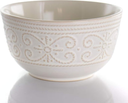 Elama Round Decorated Stoneware Scallop Embossed Dinnerware Dish Set, 16 Piece - Image 7