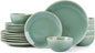 GBHOME Ceramic Dinnerware Sets for 6, 18 Pieces Stoneware Plates and Bowls Sets, Reactive Glaze Dishes -Scratch Resistant, Dishwasher&Microwave Safe-Malachite Green