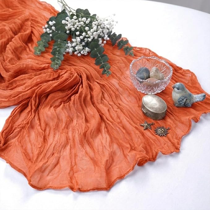 10 Pack Orange Cheesecloth Table Runner 17 x 108 Inch | Boho Gauze Fabric - Image 6