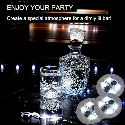 LED Coaster White,36 Pack Light Up Coasters,Wine Bottle Lights Coaster Discs for Drinks,Flash Cup Coaster Flashing Shots Light (White)