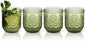 Topsky Vintage Drinking Glass Set of 4,12 oz Embossed Floral Drinkware Set,Green Drinking Glasses Cups Wine Glasses Colored Glassware for Whisky,Beer,Juice,Cocktail,Heavy Duty