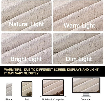 PrinceDeco Blackout Curtains for Bedroom 100% Black Out Curtains 54 Inch Long Anti Rust Grommet Thermal Insulated Drapes Privacy Protection 2 Panels Set,52" W x 54" L,Natural