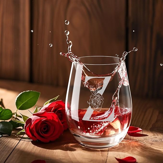 Valentines Day Gifts for Her, Gifts for Women Her Friend Mom Grandma Wife Sister Bridesmaid Nurse, Birthday Galentines Mothers Day Christmas, Personalized Initial Customized Wine Glasses 18OZ(Z)