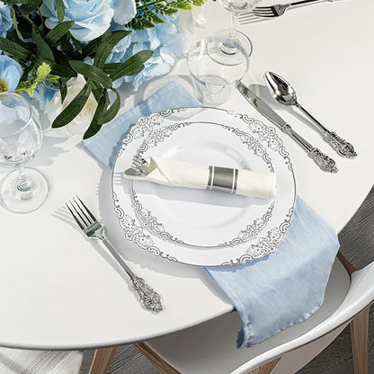 Bestluck 175PCS White Silver Disposable Dinnerware - Image 5