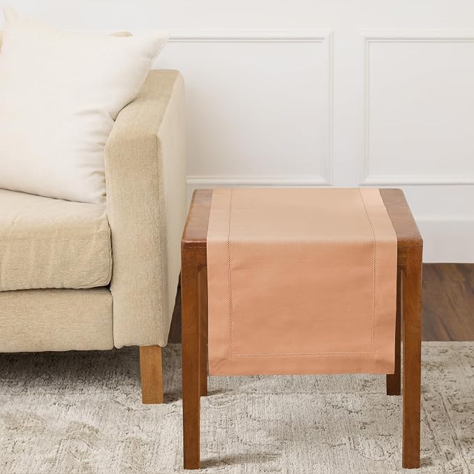 Solino Home Cotton Linen Dining Table Runner Peach Hemstitch, 14 x 36 in | by SolinoHome