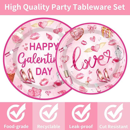 EUOYUFO 96Pcs Pink Galentine Party Decorations Tableware Set Happy Galentine's - Image 4
