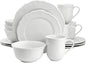 Elama Henryi 16 Piece Embossed Rim Detail Porcelain White Dinnerware Set by Elama
