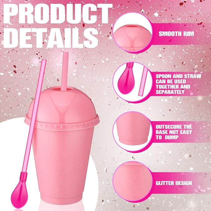 6 Set Slushie Cups with Dome Lids and Straws Detachable Spoon Straws Reusable - Image 3