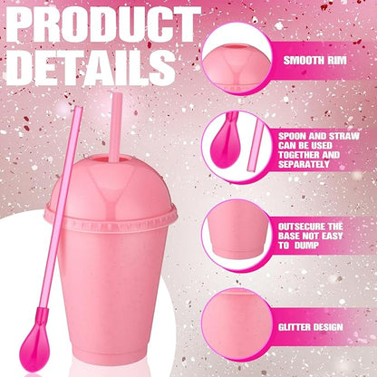 6 Set Slushie Cups with Dome Lids and Straws Detachable Spoon Straws Reusable - Image 3