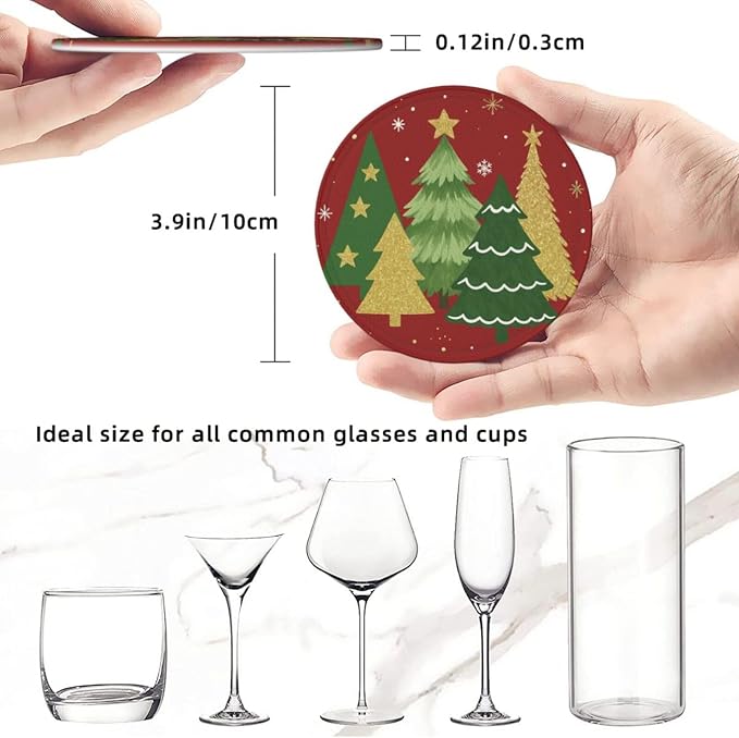 Christmas Gold Red and Green Xmas Tree Coasters - Image 3