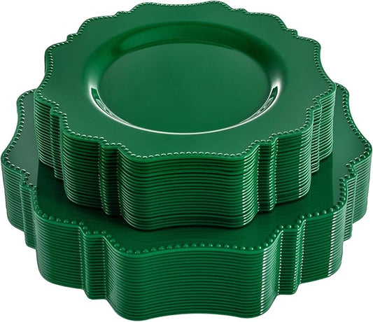 COLOSUS Disposable Party Plastic Plates 60Pcs, Green plastic Party Plates, Heavy Duty 30 Dinner plate 10.5” and 30 Salad/Dessert Plate 8.25” for St. Patrick's Day