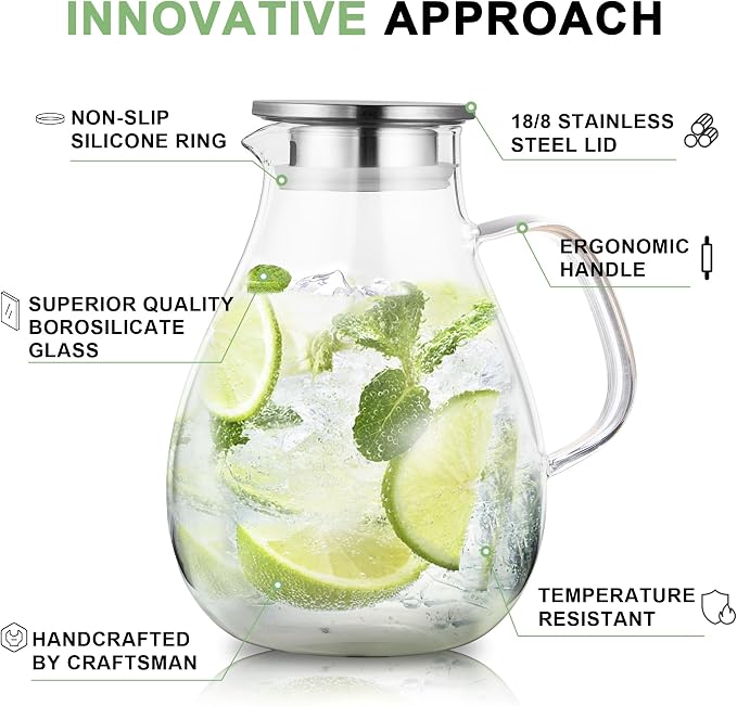 SUSTEAS 2.2 Liter 75oz Glass Pitcher, Water Pitcher - Image 3