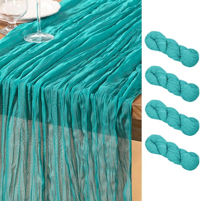 DeZerlor Teal Green Cheesecloth Table Runners 4 Pack Summer Boho Runners | by DeZerlor