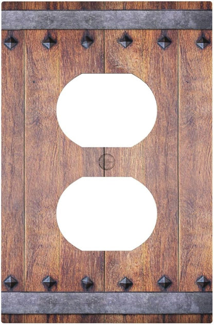Outlet Covers Rustic Farmhouse Barn Door Vintage Wood 1 Gang Duplex Light Switch Cover Plate Decorative Wall Plates Electrical Switchplate Receptacle for Bathroom Cabin Decor（2 Pack）