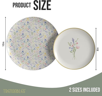 Trendables Heavy Duty Paper Plates Set For 16 Guests - 16 Each Of 8-inch And 10-inch Disposable Plates For Party - Fancy 32 Piece Dinnerware Set For All Occasions | Floral Design, Charm