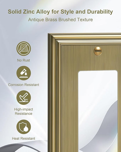 2-Pack Decorator Outlet Cover Plate, Antique Brass Decorative Switch Plates and Outlet Covers, Durable Zinc Alloy Wall Plates for Electrical Outlets, Receptacle, GFCI Outlet, Dimmer Switch