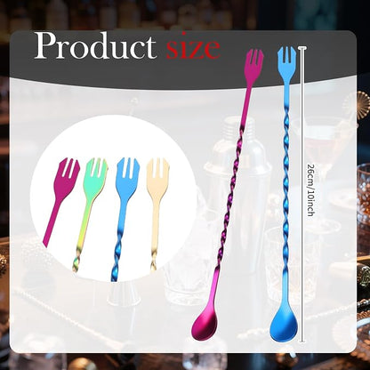 Boao 4 Pcs 10 Inch Long Bar Spoon Cocktail Spoon Stirring Mixing Stainless - Image 2