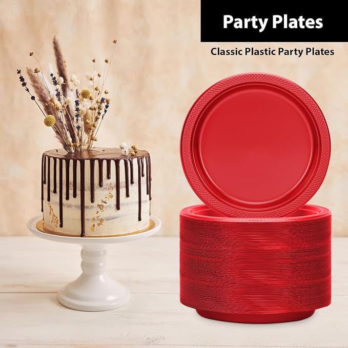 Hanna K. Signature Red Plastic Plates 7 Inch 600 Count – Heavy Duty Disposable - Image 3